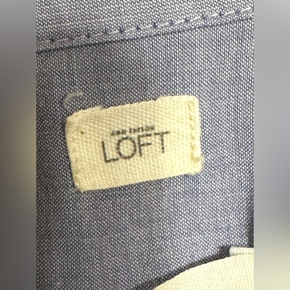 LOFT The Softened Shirt XL Blue Chambray Blouse Eyelet Lace Front Boho - Picture 3 of 9